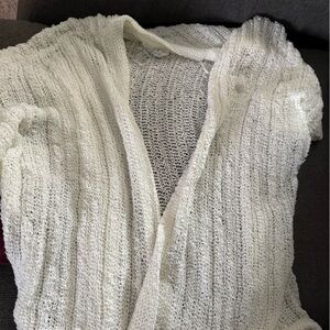 Open-Weave Cream Cardigan Sweater
